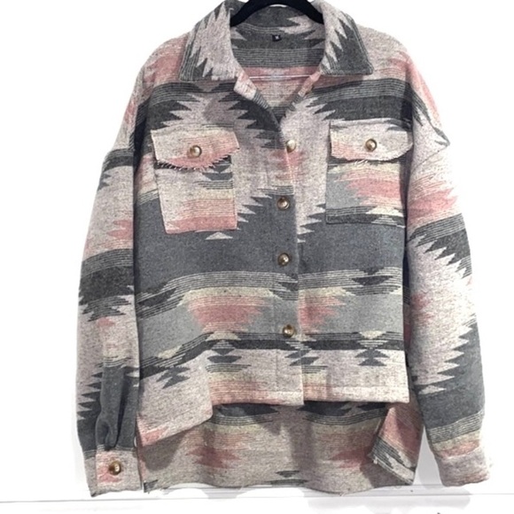 Western jacket shacket medium cotton soft cozy gray pink 2 button pockets - Picture 5 of 5
